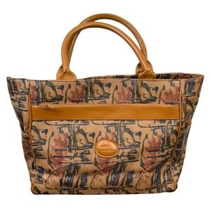 Kicker & David KD Tote Bag Womens Large Brown Abstract Faux Leather Shoulder‎